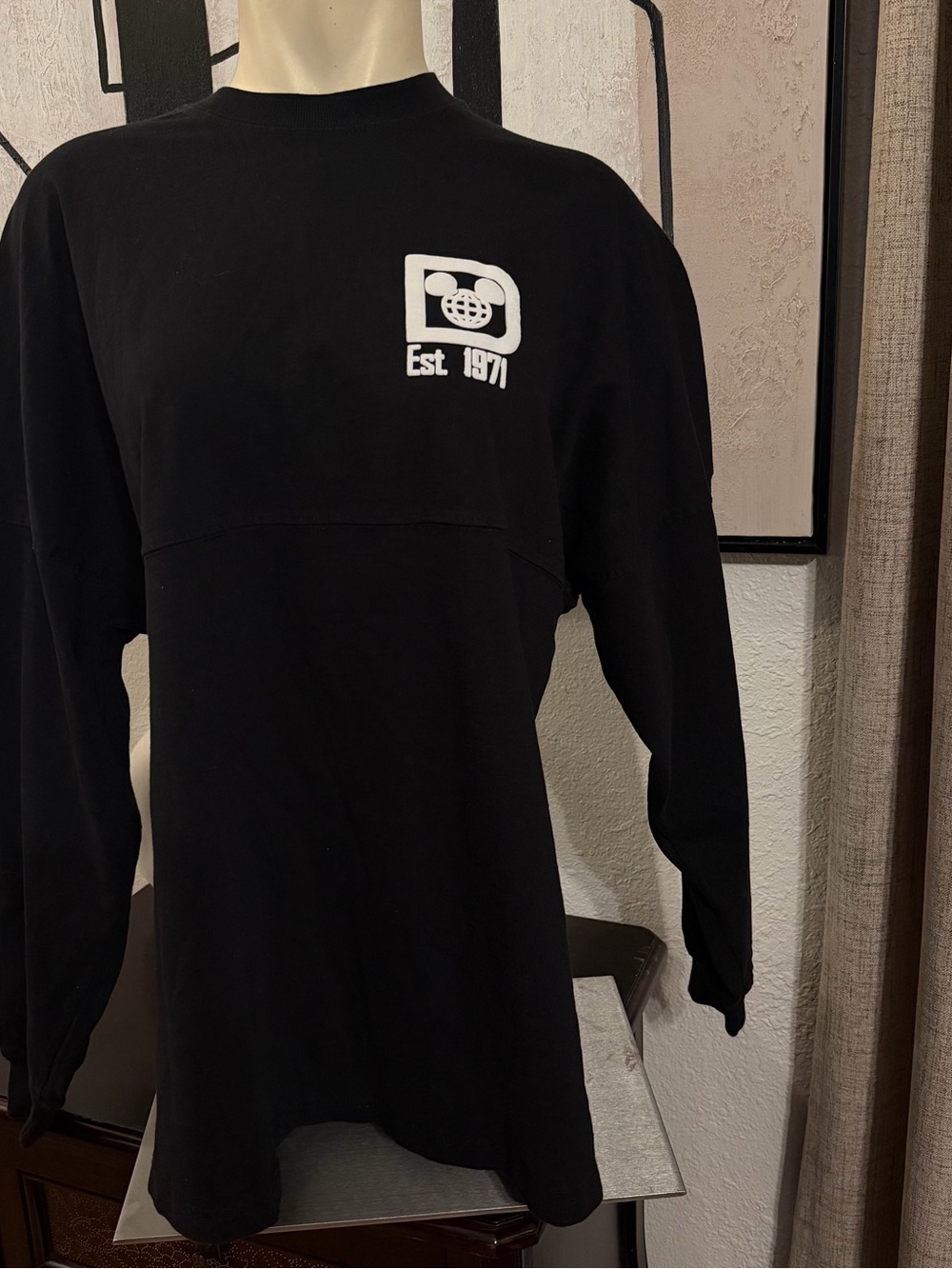 Disney Spirit Jersey Black Long Sleeve Tee with White Logo